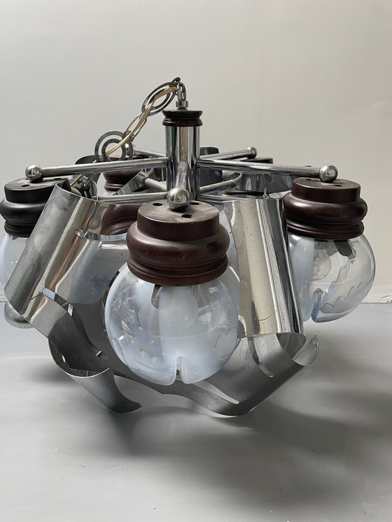 Image 1 of Vintage hanglamp chroom en glas