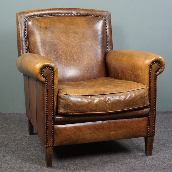 Image 1 of Goed zittende schapenleren armchair/ fauteuil