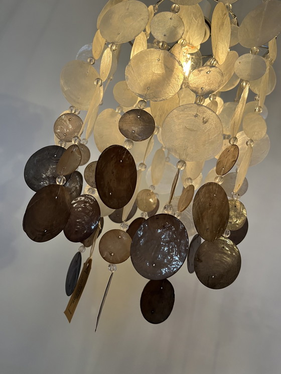 Image 1 of Vintage capiz schelpen hanglamp lamp parelmoer Chrome 
