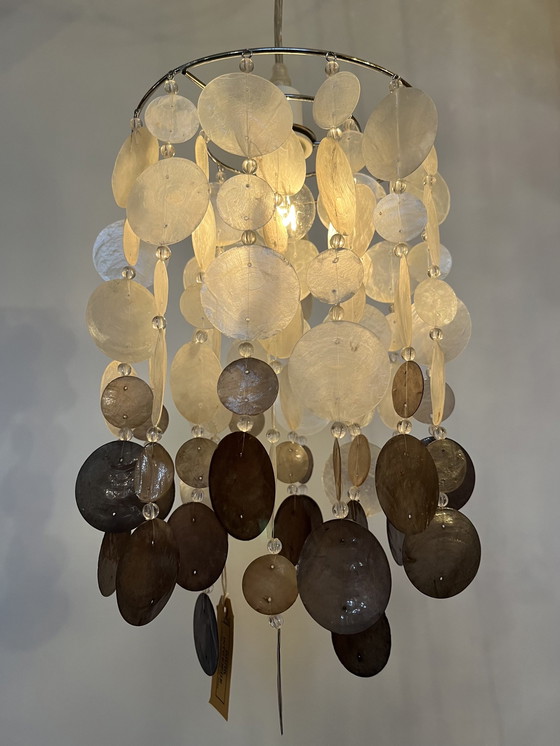 Image 1 of Vintage capiz schelpen hanglamp lamp parelmoer Chrome 