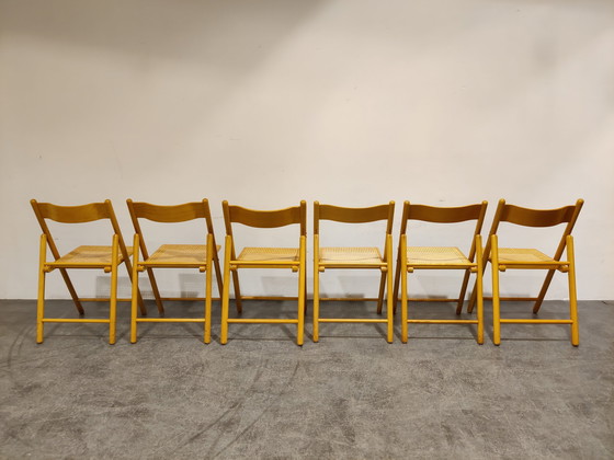 Image 1 of 6 Vintage rotan klapstoelen, jaren 60