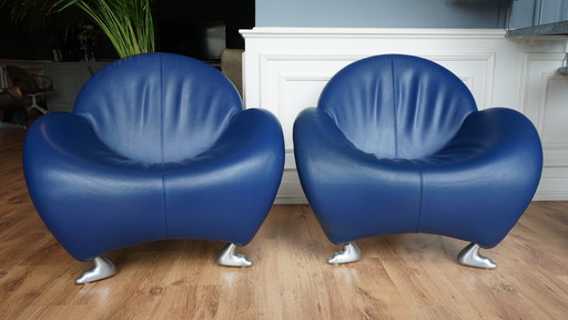 2x Leolux Papageno fauteuil blauw