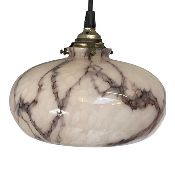 Image 1 of Art Deco - Hangende hanglamp - Plafondarmatuur - Rond met een open onder- en bovenkant - Roze gemarmerd patroon