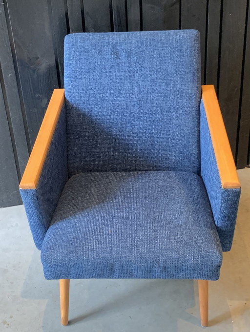 2x retro blauwe design fauteuils