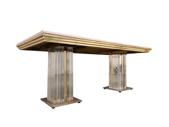 Image 1 of Brass and travertine dining table, 1970s