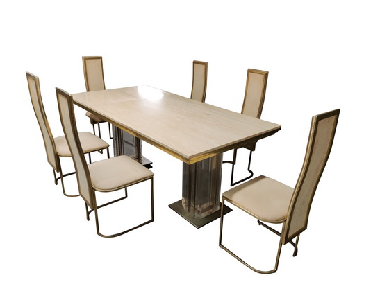 Image 1 of Brass and travertine dining table, 1970s