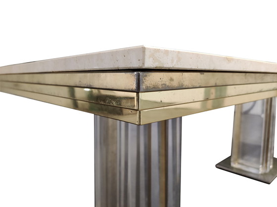 Image 1 of Brass and travertine dining table, 1970s