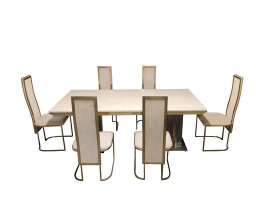 Image 1 of Brass and travertine dining table, 1970s