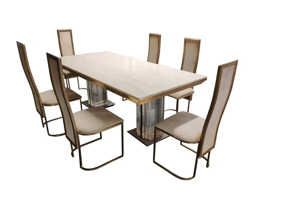 Image 1 of Brass and travertine dining table, 1970s