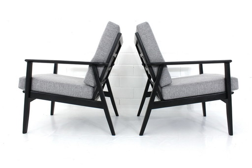 as new! 2x Mid Century Danish Lounge Armchairs, 1960s, new cover + cushions