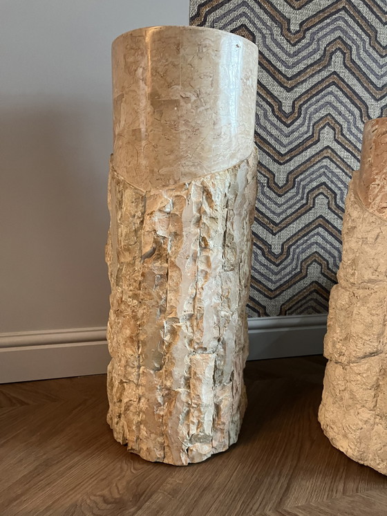 Image 1 of 2x Pilastri in marmo travertino vintage di metà secolo