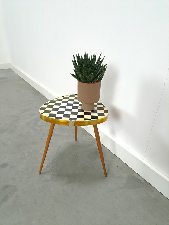 Image 1 of Side table black and white checkered formica top vintage