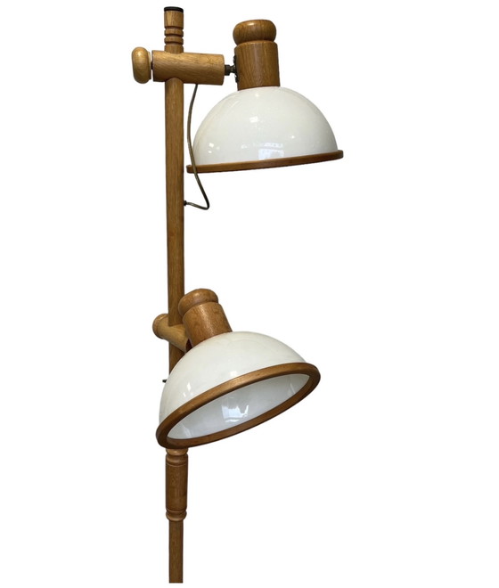 Image 1 of Lampadaire scandinave vintage en pin avec abat-jour en plastique