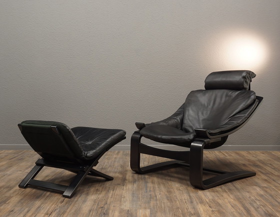 Image 1 of Nelo Sweden Kroken leather armchair & stool