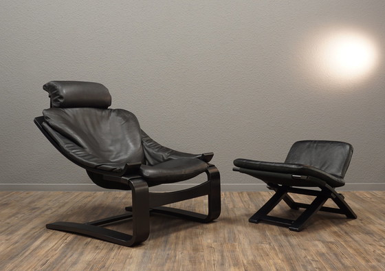 Image 1 of Nelo Sweden Kroken leather armchair & stool