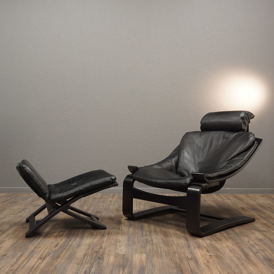 Image 1 of Nelo Sweden Kroken leather armchair & stool