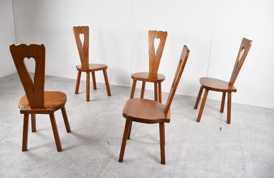Image 1 of 6x Vintage oak brutalist chairs 1960s