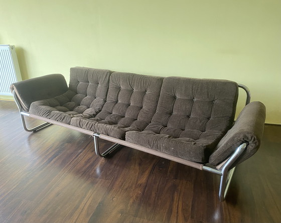 Image 1 of Divano vintage a 3 posti in tubolare cromato