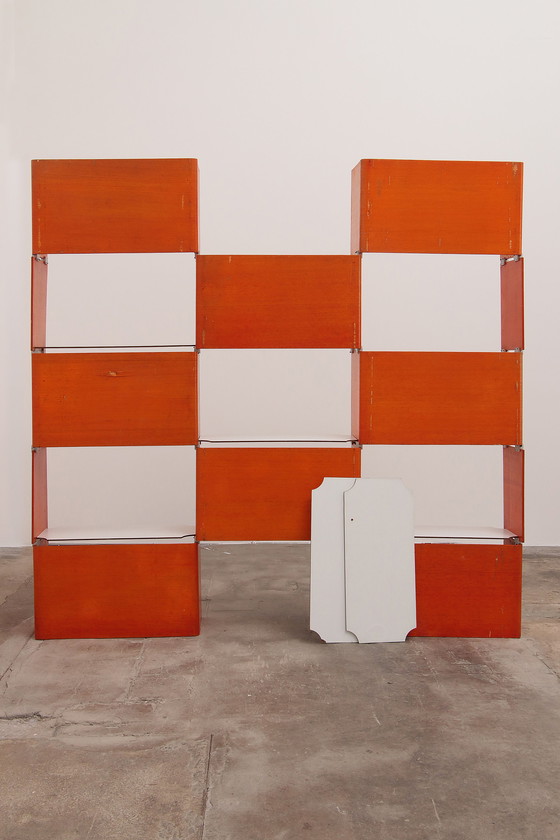 Image 1 of Modular French wall furniture orange made in the 60s.