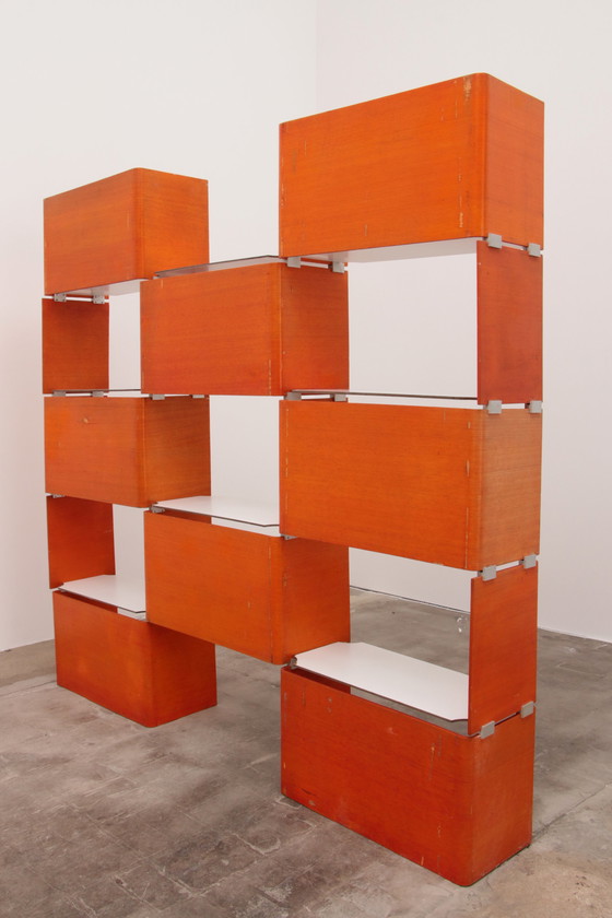 Image 1 of Modular French wall furniture orange made in the 60s.