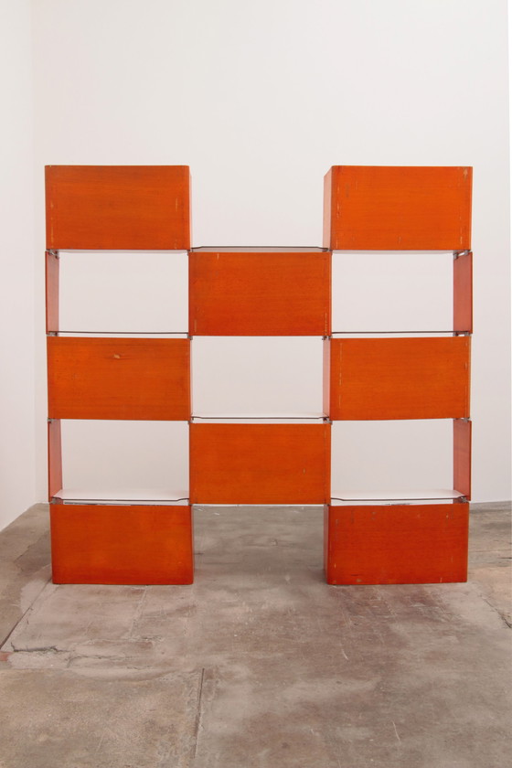 Image 1 of Modular French wall furniture orange made in the 60s.