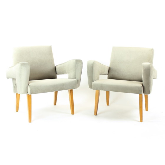 Image 1 of Set of Two Midcentury Armchairs with Stool, Czechoslovakia 1960s