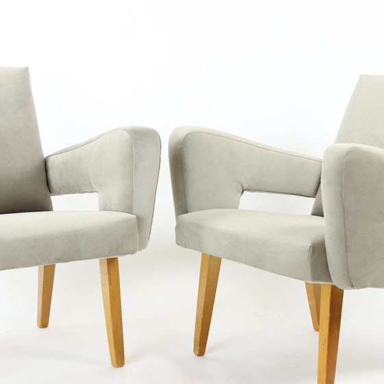 Image 1 of Set of Two Midcentury Armchairs with Stool, Czechoslovakia 1960s