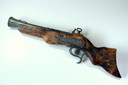Pistola pesante (decorazione sala caccia) realizzata in legno massello con finiture in latta - Vintage