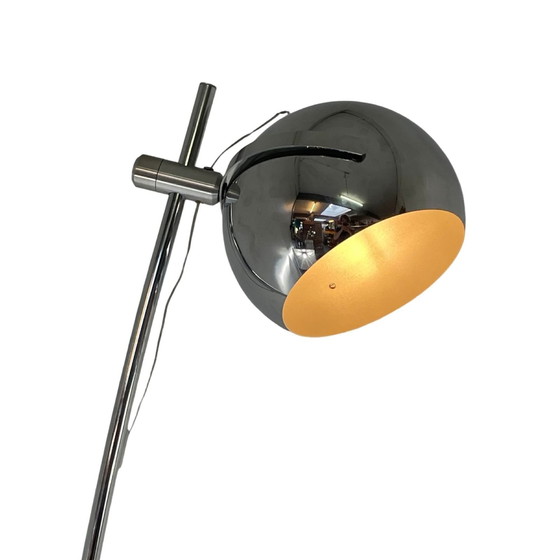 Image 1 of Hala Zeist - 696 - Space Age Design - Vintage - Floor Lamp With Chrome Shade, Polished Aluminum Base And Chromed Upright