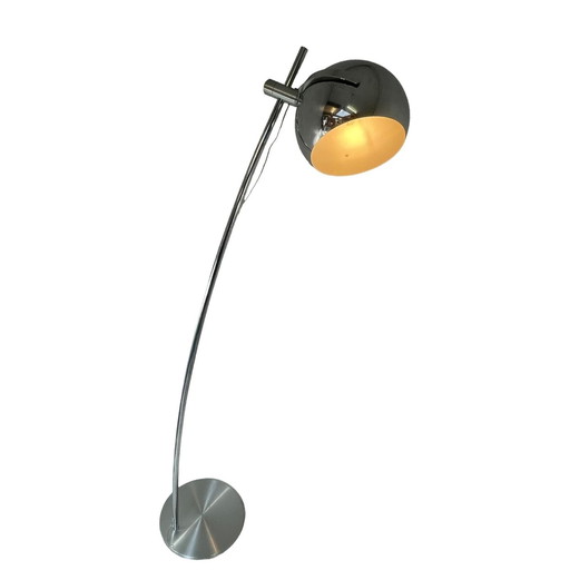 Hala Zeist - 696 - Space Age Design - Vintage - Floor Lamp With Chrome Shade, Polished Aluminum Base And Chromed Upright