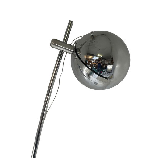 Hala Zeist - 696 - Space Age Design - Vintage - Floor Lamp With Chrome Shade, Polished Aluminum Base And Chromed Upright