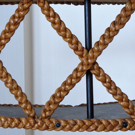 Image 1 of Bar with 2 vintage coconut braid trays and black metal compass legs, 1950