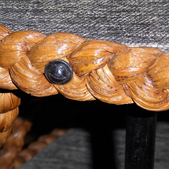 Image 1 of Bar with 2 vintage coconut braid trays and black metal compass legs, 1950