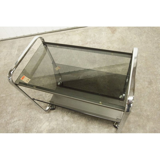 Image 1 of Vintage Echts Kristall Spiegelglas Parsol serving table in smoked glass and chrome, 1980s