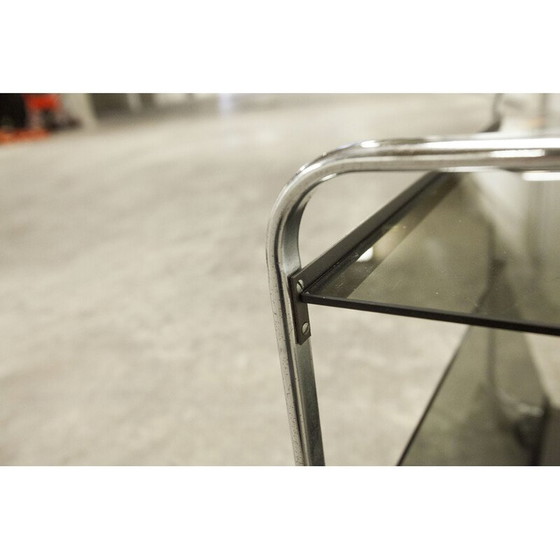 Image 1 of Vintage Echts Kristall Spiegelglas Parsol serving table in smoked glass and chrome, 1980s