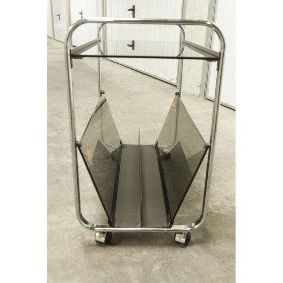 Image 1 of Vintage Echts Kristall Spiegelglas Parsol serving table in smoked glass and chrome, 1980s