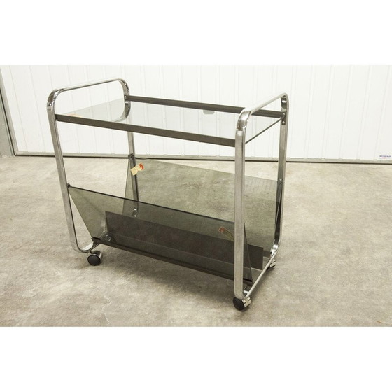 Image 1 of Vintage Echts Kristall Spiegelglas Parsol serving table in smoked glass and chrome, 1980s