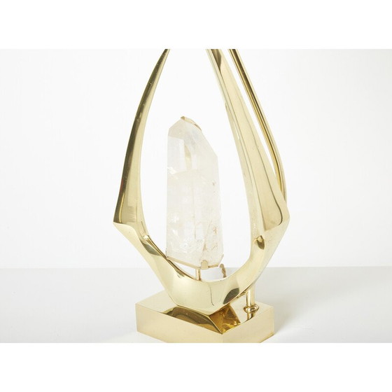 Image 1 of Pair of vintage brass and rock crystal lamps by Willy Daro, 1970
