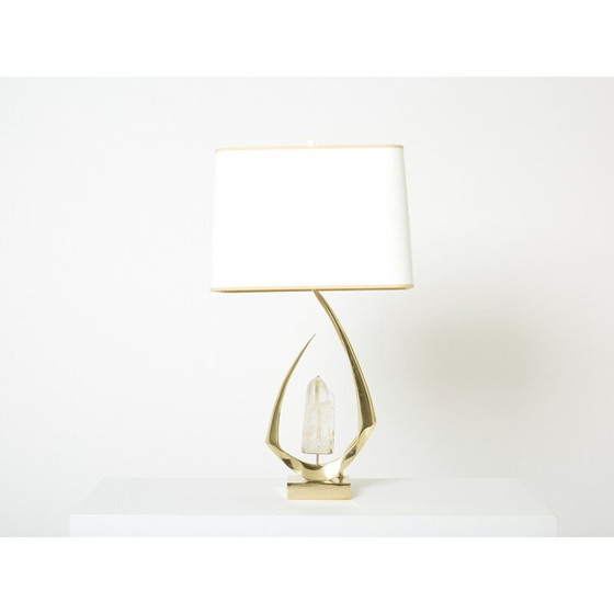 Image 1 of Pair of vintage brass and rock crystal lamps by Willy Daro, 1970