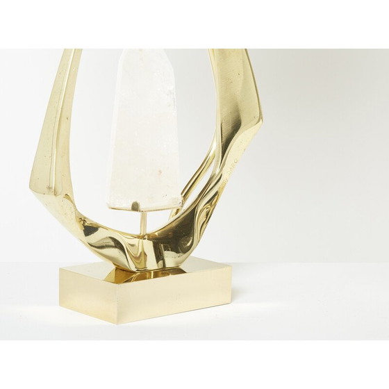 Image 1 of Pair of vintage brass and rock crystal lamps by Willy Daro, 1970