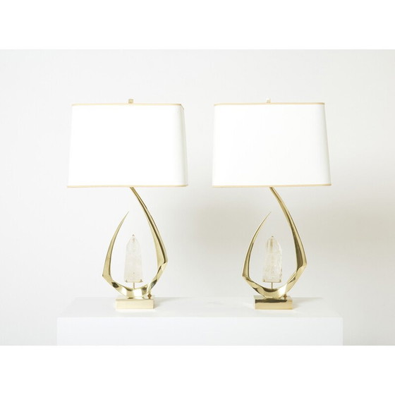 Image 1 of Pair of vintage brass and rock crystal lamps by Willy Daro, 1970