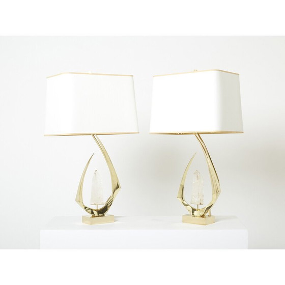 Image 1 of Pair of vintage brass and rock crystal lamps by Willy Daro, 1970
