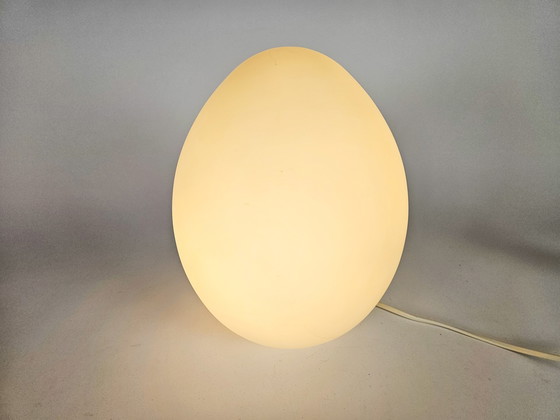 Image 1 of Domec Luminaires - Egg lamp - table lamp - milk glass - France - 1980's