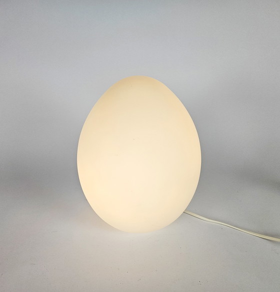 Image 1 of Domec Luminaires - Egg lamp - table lamp - milk glass - France - 1980's