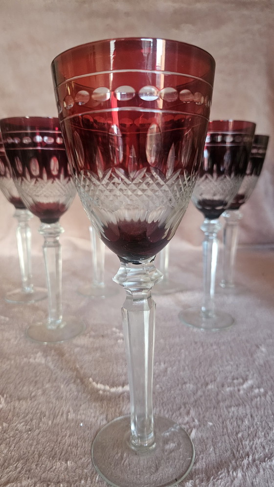 Image 1 of 22 Cut To Clear Ruby Red Glass Set
