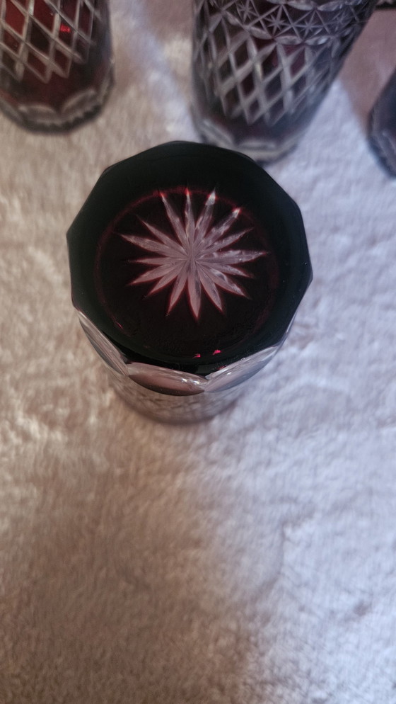 Image 1 of 22 Cut To Clear Ruby Red Glass Set