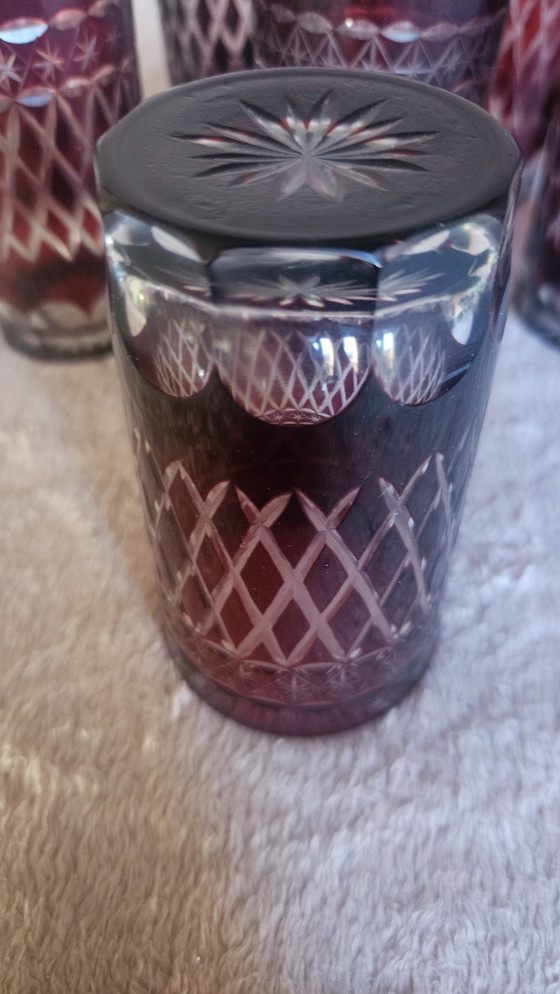 Image 1 of 22 Cut To Clear Ruby Red Glass Set