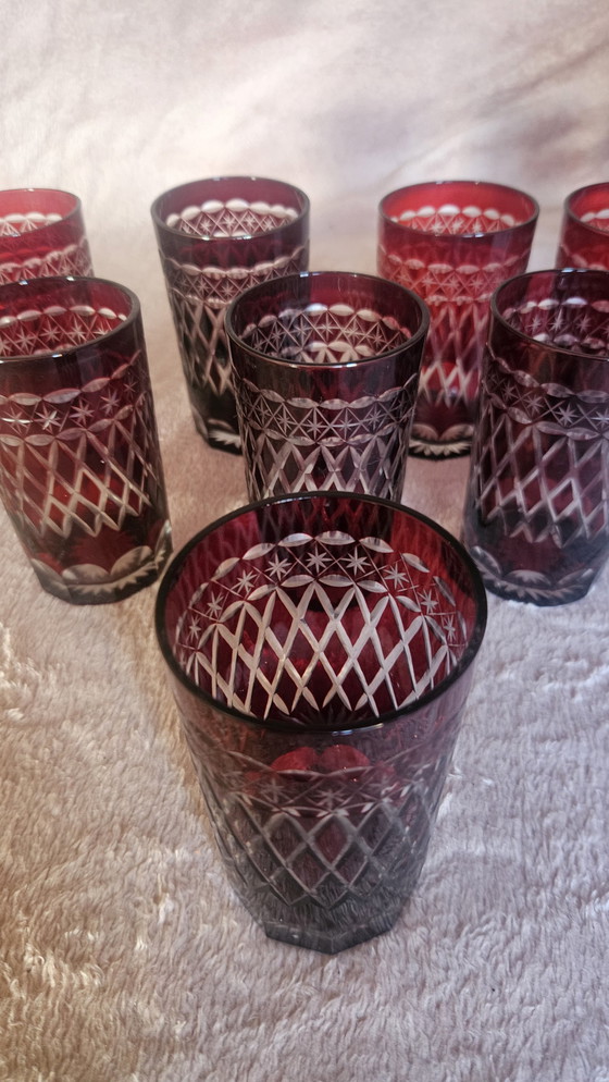 Image 1 of 22 Cut To Clear Ruby Red Glass Set