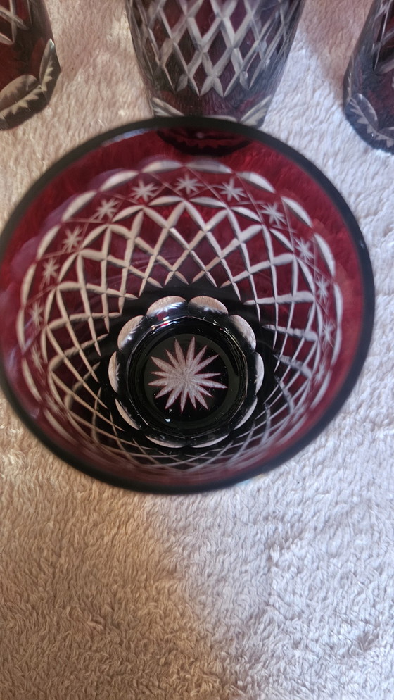 Image 1 of 22 Cut To Clear Ruby Red Glass Set