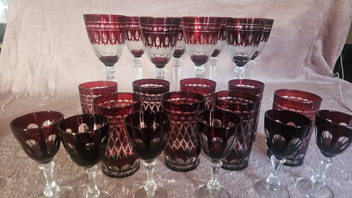 22 Cut To Clear Ruby Red Glass Set